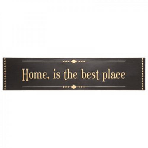 Metallikyltti home is the best place tekstillä